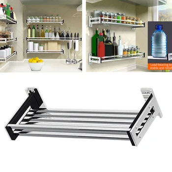 

Stainless Steel Bathroom Storage Organizer Wall Mounted Easy Install Home Hanging With 4 Hooks Kitchen Seasoning Shelf