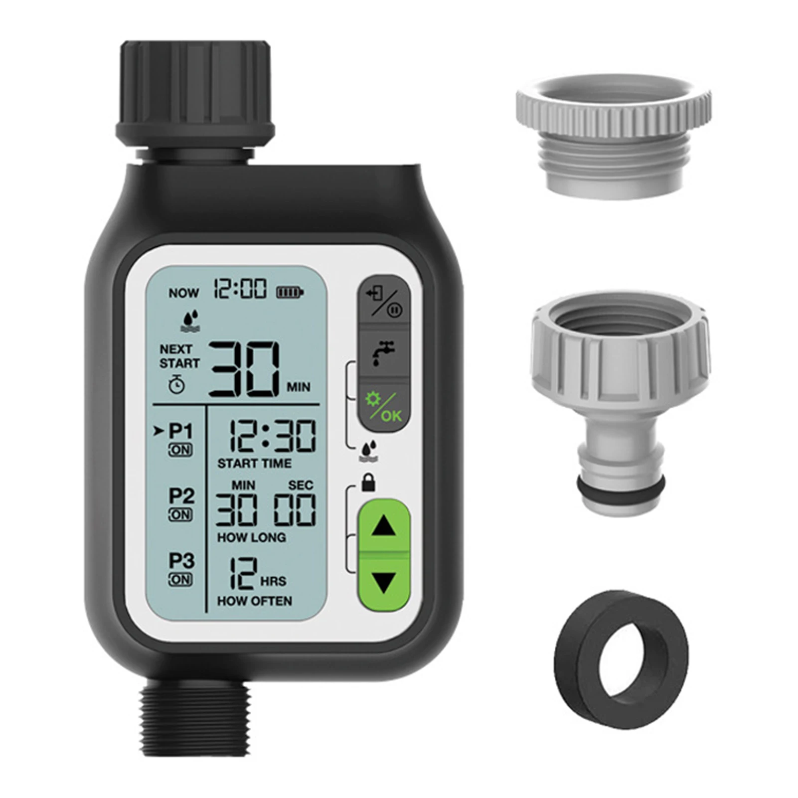Automatic Water Timer Garden Irrigation Filter Connection Programmable Schedule Clock ON & Off Garden Watering Faucet Controller 
