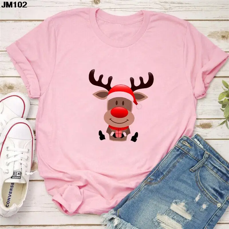 

Womens Christmas Clothing Winter Time Sweet 90s Cute New Year Printed Lady T-shirts Top Tshirt Ladies Graphic Female Tee T-Shirt