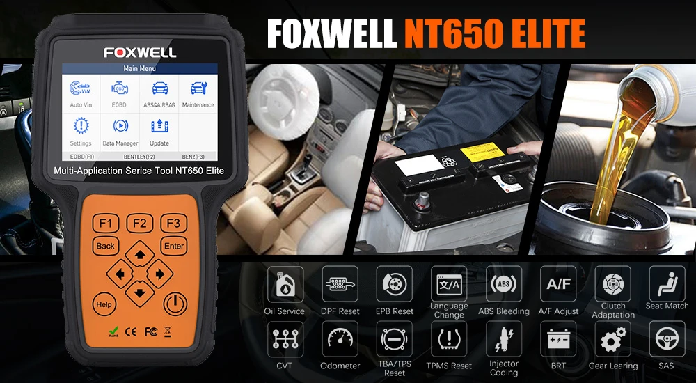 Foxwel NT650 Elite OBD2 читатель кода сканер двигателя ABS, подушка безопасности EPB масла давления воздуха в шинах 13 сброса OBD 2 диагностический инструмент OBD Автомобильный сканер