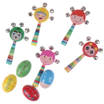 

1PC New Arrival Wooden Shaking Handbell Rattle Sound Toy Musical Instrument Gift for Baby Kid Child Toys For Fun