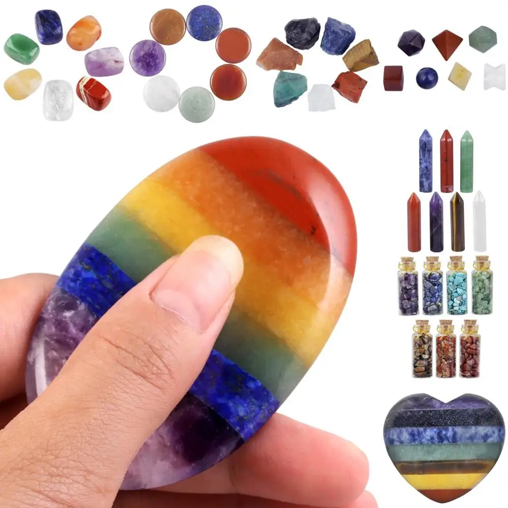 

TUMBEELLUWA7 Chakra Stone Thumb Worry Stone Pocket Stone Healing Tumbled Stones Crystal Point Energy Stones Set Reiki Meditation