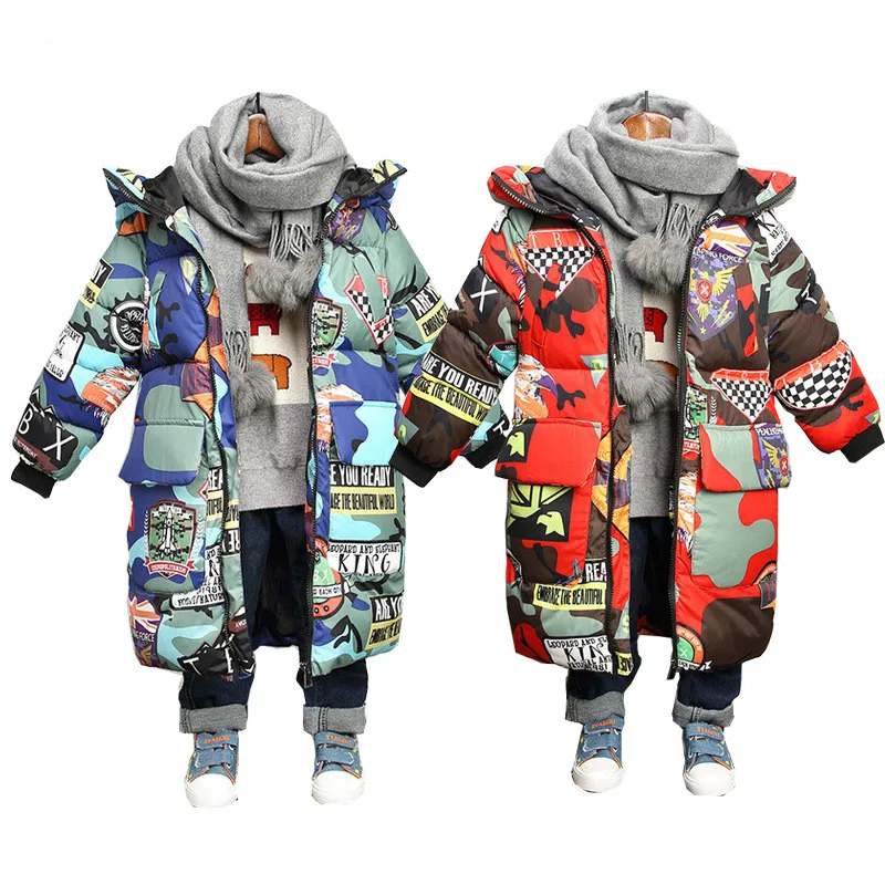 

Winter Windproof Jacket Warm Thick Long Children's Down Jacket Children's Wear Hooded Coat