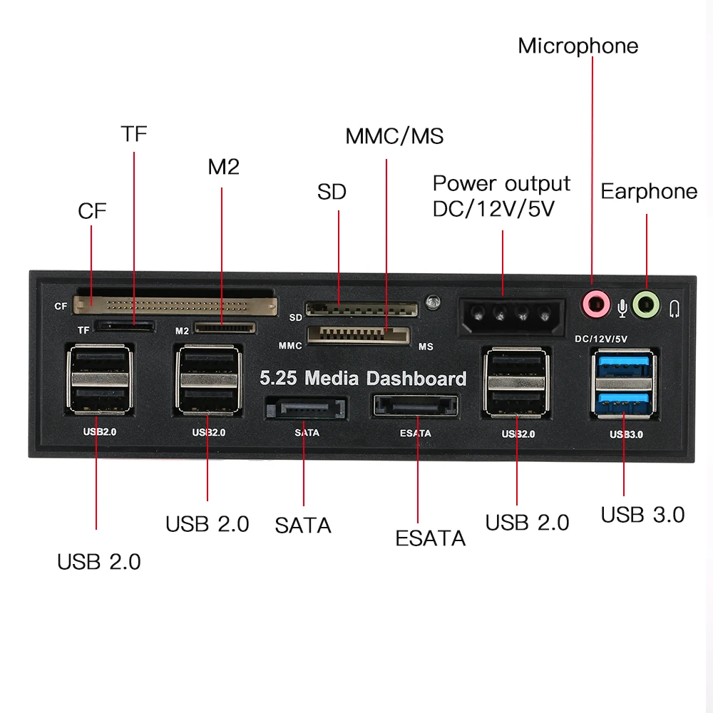 Многофункциональный кард-ридер USB 3,0 концентратор передней панели eSATA SATA порт внутренний кард-ридер ПК Панель медиа Передняя панель аудио
