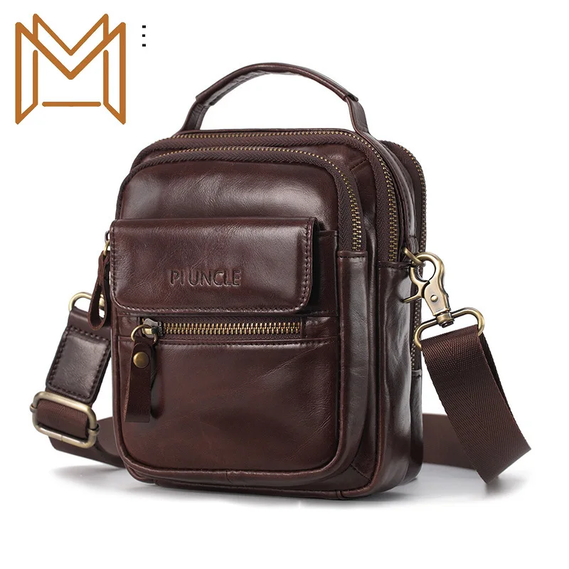 

Skin Man Genuine Leather Single Shoulder Satchel Head Layer Cowhide Small Backpack Mobile Phone Package
