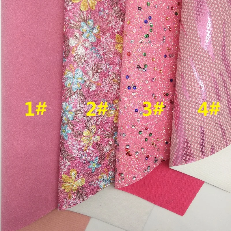 Розовая блестящая ткань, замша, синтетическая кожа, с цветочным принтом, искусственная ткань, листы для лука A4 21x29 см, мерцающие XM003E - Цвет: 1 set