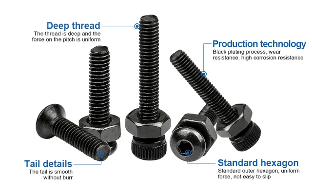 Set 178 Pezzi Viti E Dadi M6 - Bulloni A Testa Esagonale E Brugola, Nero, Con Rondelle E Chiave - Foto 2