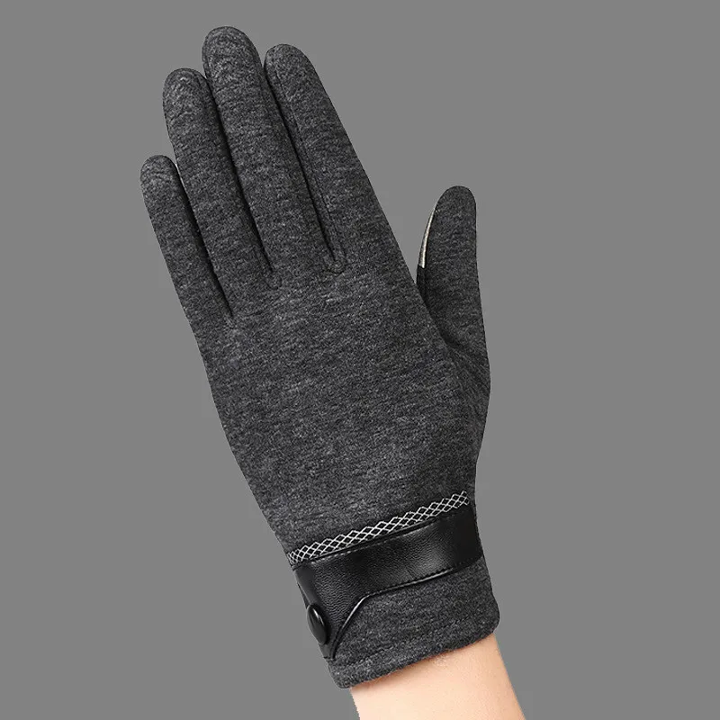 Men Winter Gloves Luxury Leather Moto Guantes PU Patchwork Thick Gloves Male Motocicleta Thermal Warm Gloves anti-skid - Цвет: E- grey
