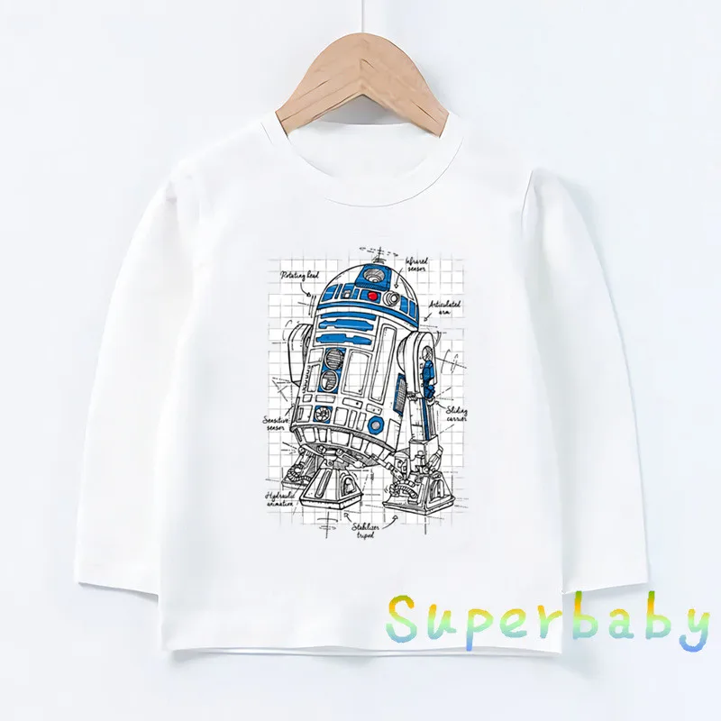 Детская футболка с принтом «Звездные войны», «робот», «R2-D2» и «BB-8», Забавные топы с рисунками для маленьких мальчиков и девочек, Детская футболка с длинными рукавами, LKP5193 - Цвет: LKP5193-B