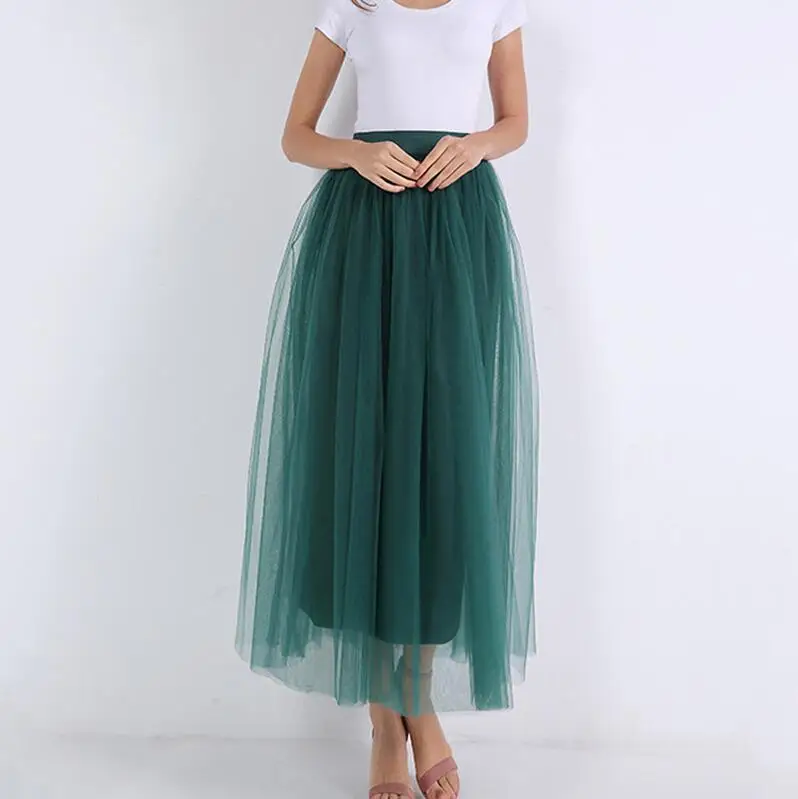 Dark Blue Весенняя модная женская кружевная юбка Феи в стиле принцессы, 4 слоя вуали, фатиновая юбка, пышная модная юбка, длинные юбки-пачки - Цвет: Dark Blue