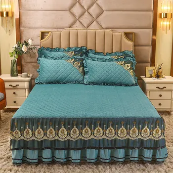

European Classic Embroidery Lace Velvet Bed Cover Set Quilted Cotton Full Queen King Double Bedspreads Soft Pillowcases 3pcs