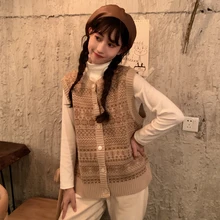 Осень-зима корейский стиль винтажный вязаный жилет без рукавов свитера женские кардиганы женские(C8576