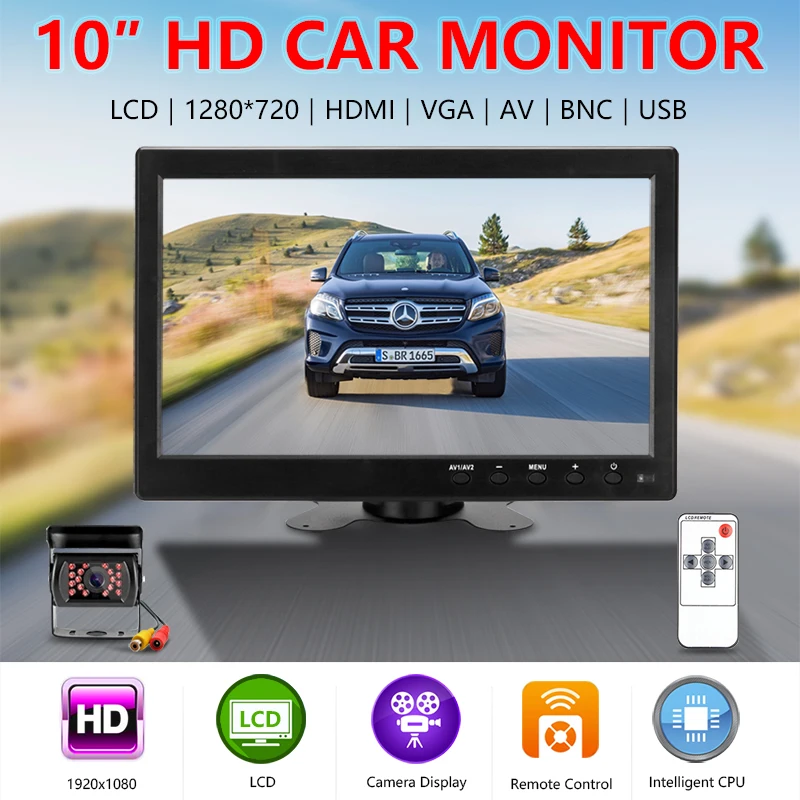 Jansite 10 inch Car monitor Computer monitor Reverse Image Flip 2 Channel Input Security Monitor With BNC/AVI/VGA/HDMI 12-24v