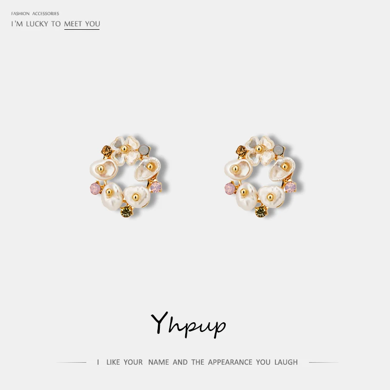 Yhpup серьги-гвоздики из натурального жемчуга в стиле барокко элегантные трендовые корейские Цветочные милые романтичные серьги для невесты свадебные ювелирные изделия подарок