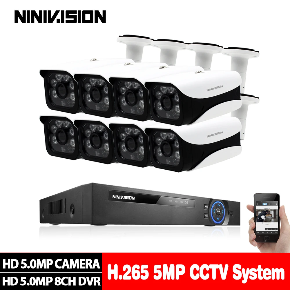 NINIVISION HD 8ch 5MP DVR NVR комплект H.265 система видеонаблюдения до 16CH NVR наружная Водонепроницаемая камера сигнализация видеонаблюдения видео - Цвет: 8pcs hd camera kits