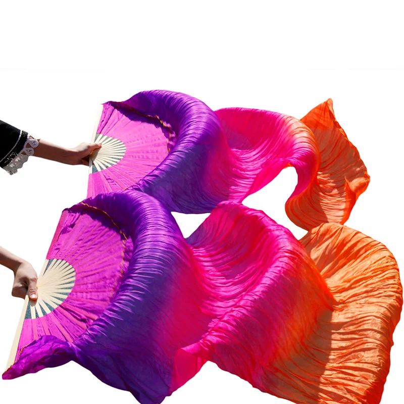 Высокое качество натуральный шелк/имитация шелка 1 Пара ручная работа женский танец живота шелк Длинные вентиляторы 24 цвета 180x90 см можно настроить - Цвет: Color17