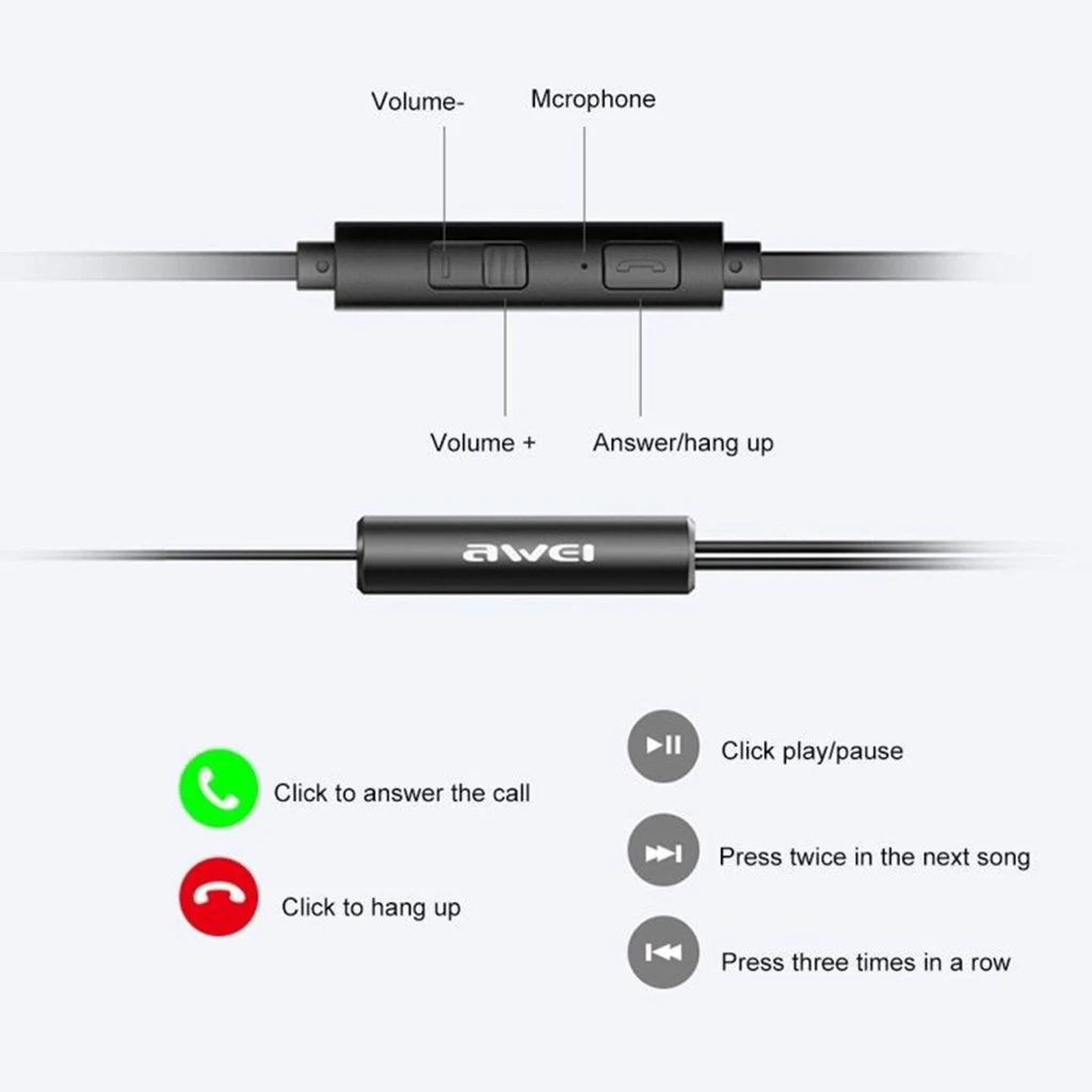AWEI Z1 Double Moving  Subwoofer Universal Wire Control Earphone