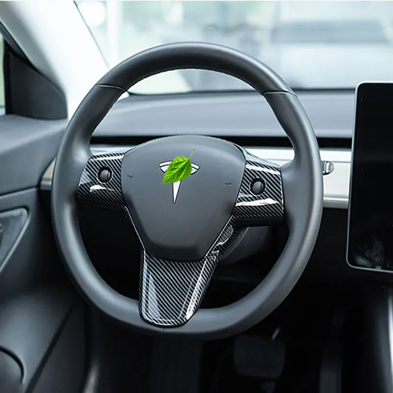 Tesla модель 3 18-20 наклейка на руль защитная накладка для 4 цветов - Название цвета: Black Carbon Fiber