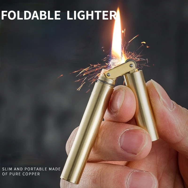 Creative Unusual Lighter Copper Nunchaku Funny Retro Grinding Wheel Flint  Lighters Foldable Mini Portable Men's Gift