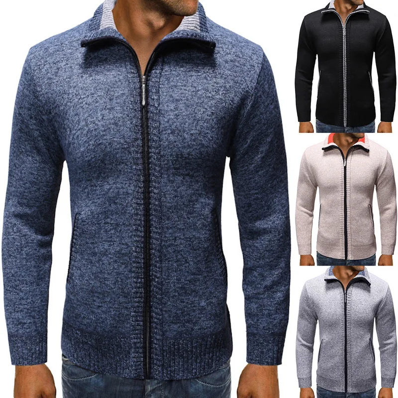 2019 New Casual Men Sweatercoat Cardigan Sweater Coat New Winter Zipper Male Autumn Stand Collar Solid Fit Knit Sweater Hombre 2019 New Casual Men Sweatercoat Cardigan Sweater Coat New Winter Zipper Male Autumn Stand Collar Solid Fit Knit Sweater Hombre