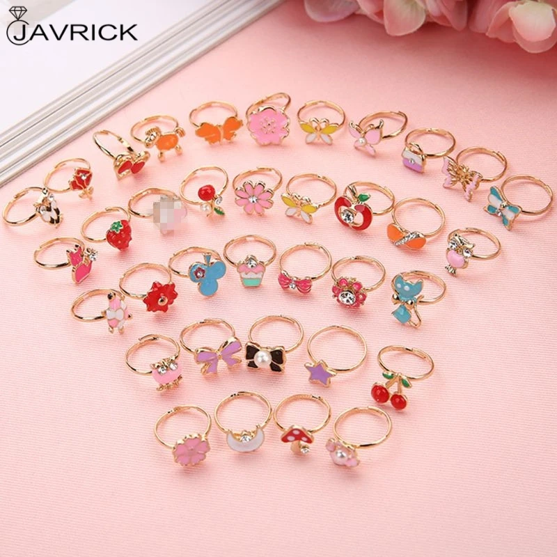 36 Pcs/set Cartoon Children Rings Flower Animal Adjustable Alloy Kids Ring