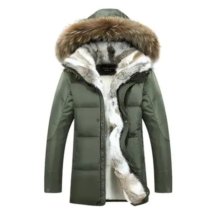 ArmyGreen 1 5XL белая куртка-пуховик на утином пуху, Женское зимнее пальто с гусиным пером, длинная парка с мехом енота, теплая верхняя одежда с кроличьим мехом размера плюс WJM19 - Цвет: ArmyGreen 1