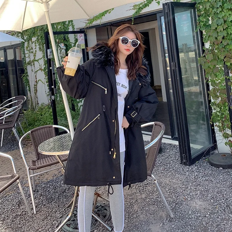 

2019 New Style Ultra Large Fur Collar Cotton-padded Clothes Women's Mid-length over-the-Knee Thick down Jacket Cotton-padded Clo