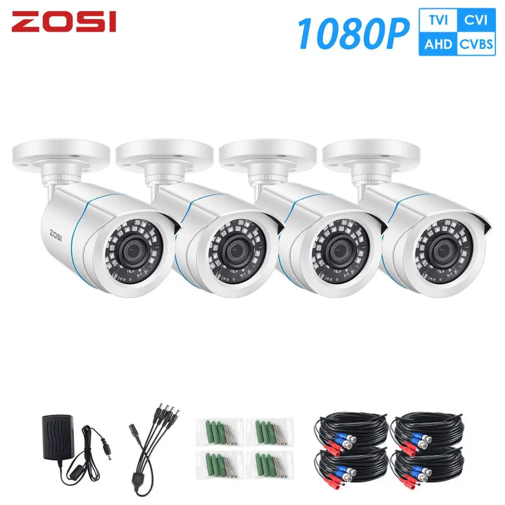 

ZOSI 4 PCS HD 1080P TVI CVI AHD videcam CCTV Waterproof Nightvision Bullet Video Surveillance Camera 2MP CCTV Security outdoor