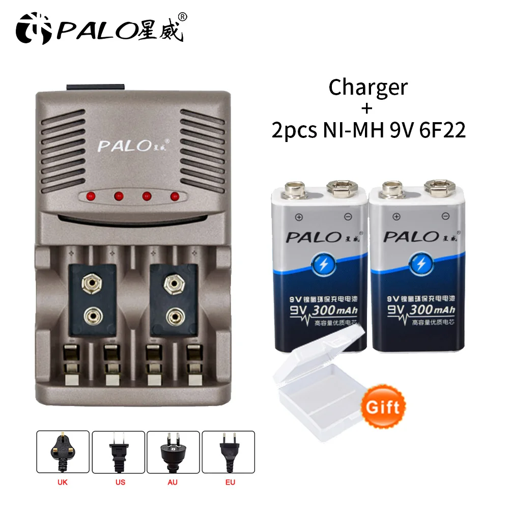 

AA AAA 9V Ni-MH Ni-Cd rechargeable battery charger for travel EU plug wholesale + 2pcs 9V 300mAh ni-mh rechargeable battery