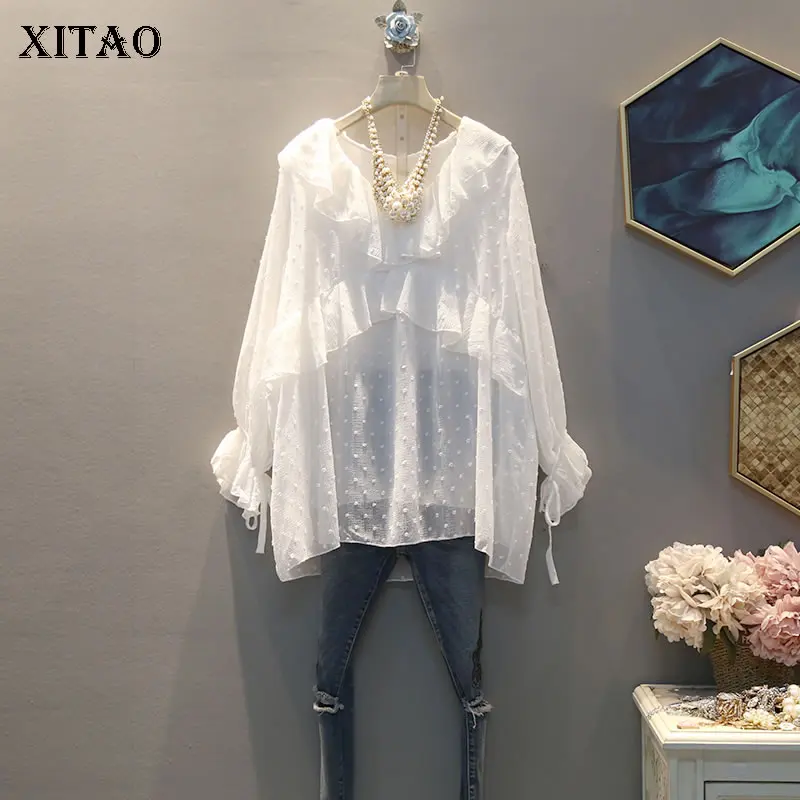 Блузка с рюшами XITAO маленькая блузка длинными рукавами и оборками весна 2020