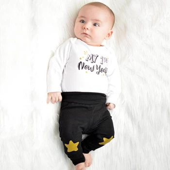 

Baby 1st New Year Outfits Clothes Newborn Girls Boys Bodysuit Letter Jumpsuit Pants Star Trousers Hat Set Hansel Gift For Baby