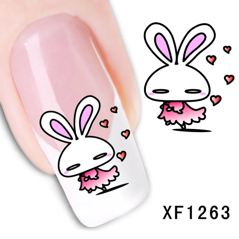 

3D nail art sitcker cute rubbit cat flower butterfly pattern ultra thin foil nails DIY manicure slider water nail decals XF002