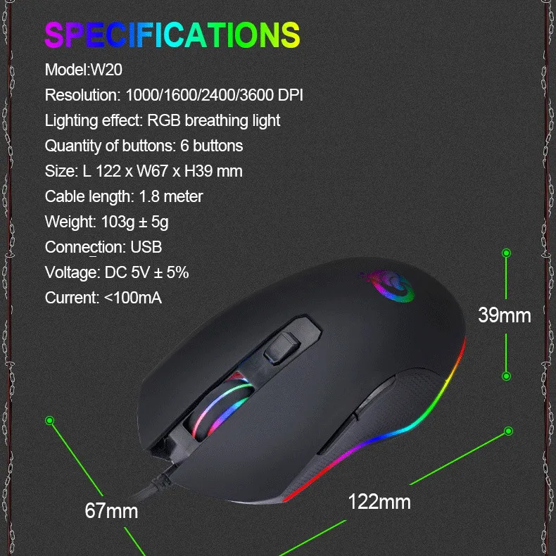 Механическая USB Проводная Регулируемая игровая мышь 6400 dpi для ПК