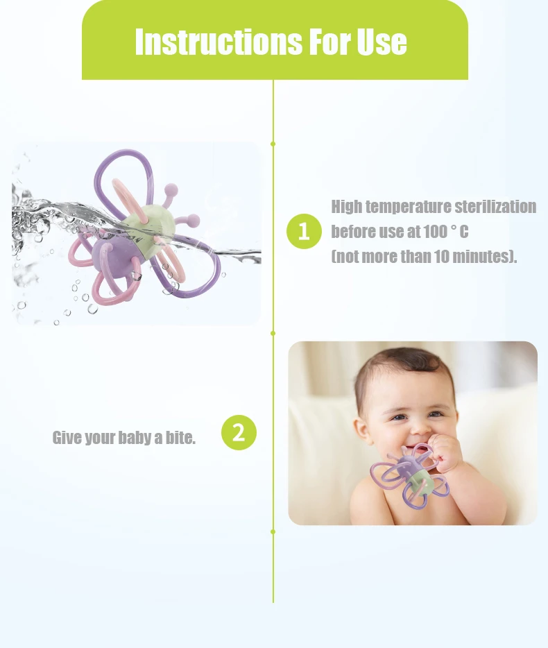 Hogokids, Прорезыватель для зубов для малышей, подарок для душа, Мультяшные животные, силиконовый прорезыватель, пищевая игрушка для кормления детей, бабочка