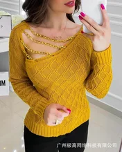 

Women's Autumn Pullover Sweater Fashion Hollow Out Long Sleeved with Off Shoulder Straps Design 2021 New Irrgular Jumpers
