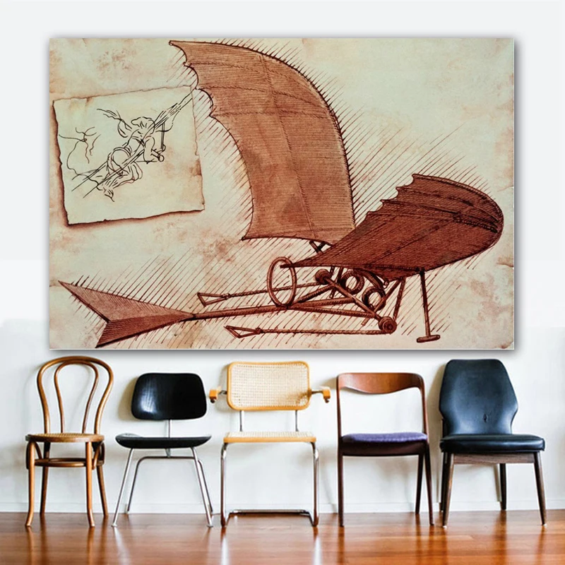 Leonardo Da Vinci Летающая машина настенная живопись абстрактная картина рисунок жикле