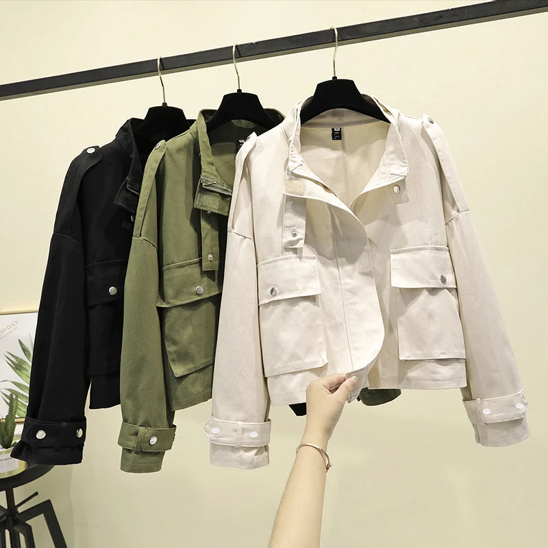 Guilantu Spring Summer Bomber Basic Jacket Women Mandarin Collar Zipper Casual Loose Streetwear Jackets Coat Female Work Clothes