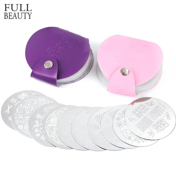 

Pink Purple 24slots Leather Nail Art Stamping Plates Bags 5.5cm Stamping Holder All for Manicure Nail Storage Tools CH1588