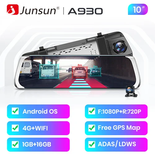 Junsun A930 ADAS 4G регистратор автомобильные видеорегистратор Камера Зеркало видео Full HD 1920x1080 зеркало заднего вида зеркало Андроид с видеорегистратором, GPS навигатором 10 дюймов - Название цвета: Android DVR