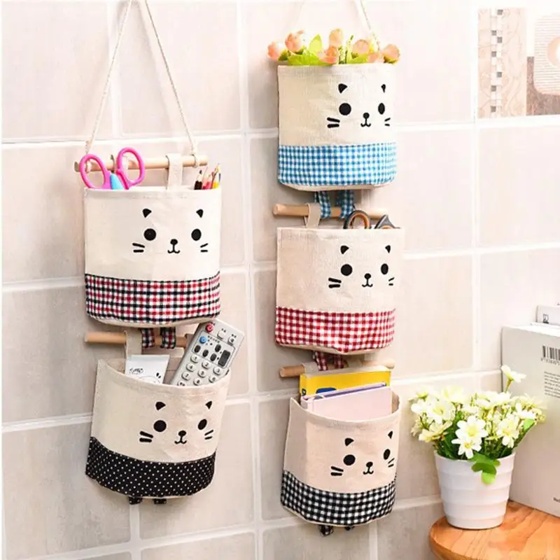 Cotton Linen Wall Hanging Organizer Pocket Cartoon Storage Bags Pockets for Cosmetics Storages Containers Girls Purse 60XX | Дом и сад