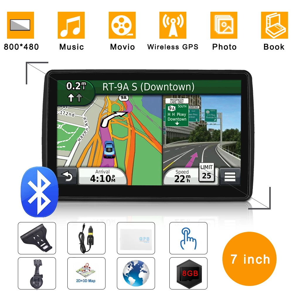 7 &quotемкостный HD Автомобильный gps навигатор FM Bluetooth 8 ГБ 256 м последняя карта Европы