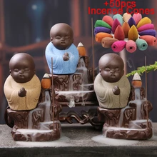 50 шт. конусов для благовоний+ 1 шт. горелка для благовоний с обратным потоком керамический маленький монах держатель для ароматических палочек домашний декор ароматерапия Будда курильница