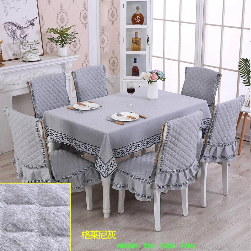 - Highgrade European Solid Color Table Cloth 1PCS Tablecloth 6PCS Chair Cover Modern Minimalist Nonslip dining Table Chair Set