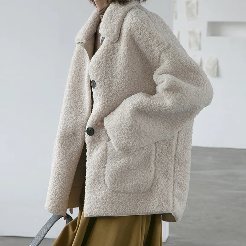 

Korean Loose Single-breasted Artificial Lamb Wool Vintage Jacket Women Tops Warm Outerwear 2019 Autumn Winter Coat Female JM001