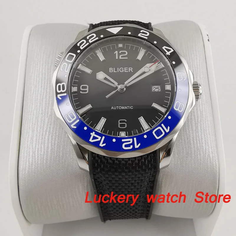 41mm bliger black dial Luminous saphire glassblack and blue Ceramic Bezel Automatic movement men's watch-BA197 | Наручные часы