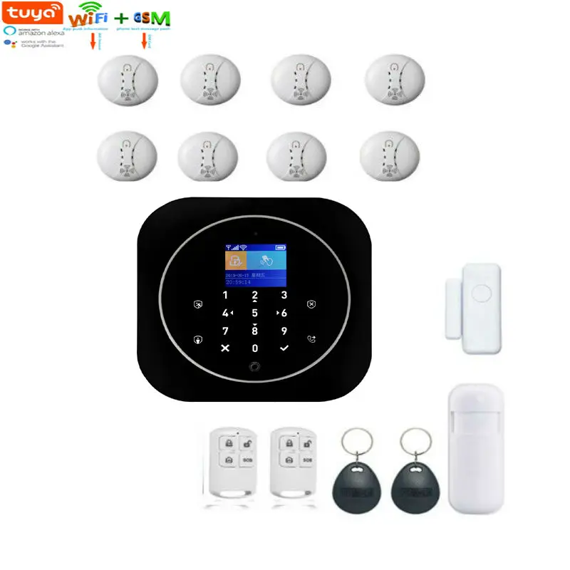 

Factory Touch Keypad WIFI GSM Home Burglar Security Wireless Tuya Alarm System Motion Detector APP Control Fire Smoke