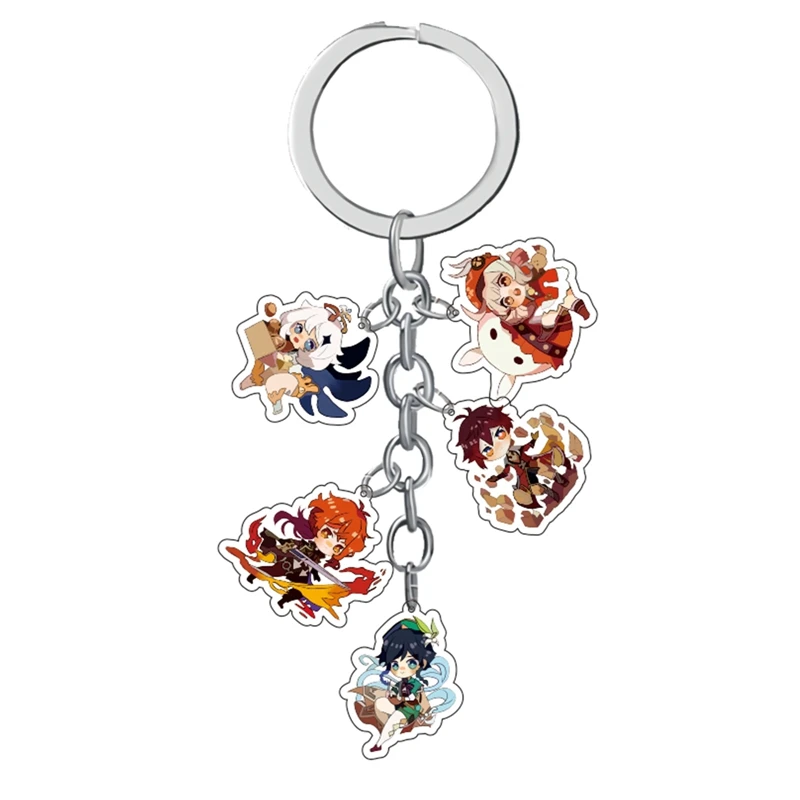 Genshin Impact Zhongli Diluc Keychain Cosplay Game Character Venti Paimon Tartaglia Mona Acrylic Keyring Gifts