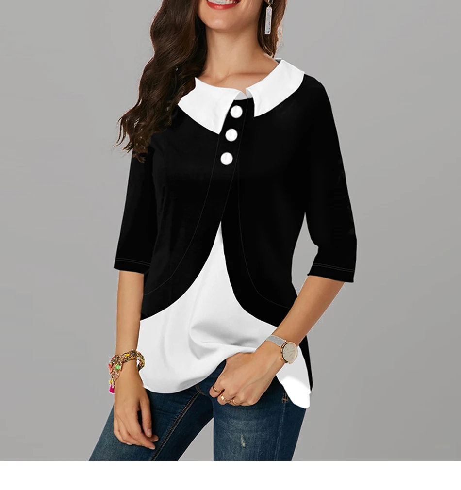 Весенняя женская Лоскутная блуза рубашка 5XL размера плюс Туника Повседневная отложной воротник половина рукава женские блузки и Топы Мода