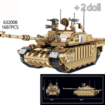 

Single 632008 1687PCS Military Challenger 2 Main Battle Tank Model For WW2 Army Soldier Bricks Building Blocks Toys For Children