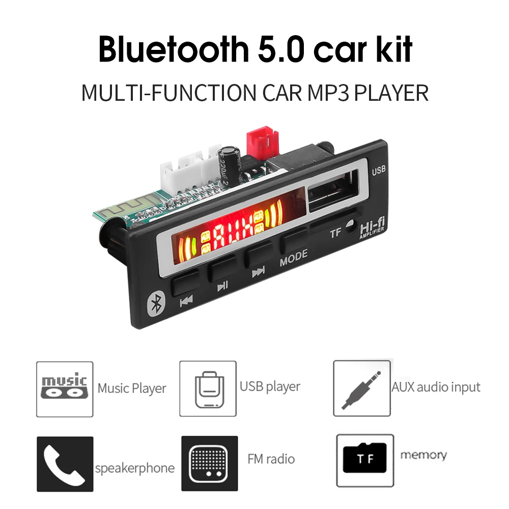 5 в 12 В Bluetooth V5.0 MP3 плеер беспроводной приемник MP3 декодер доска автомобильный fm-радио модуль TF USB 3,5 мм AUX аудио цветной экран